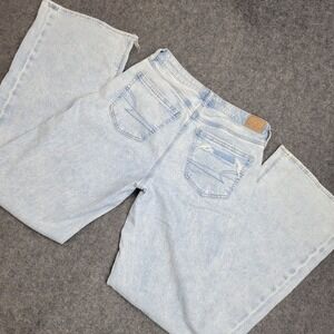 American Eagle Jeans Womens 4 Blue  Super High Rise Baggy Boho Wide Leg Y2K 90s